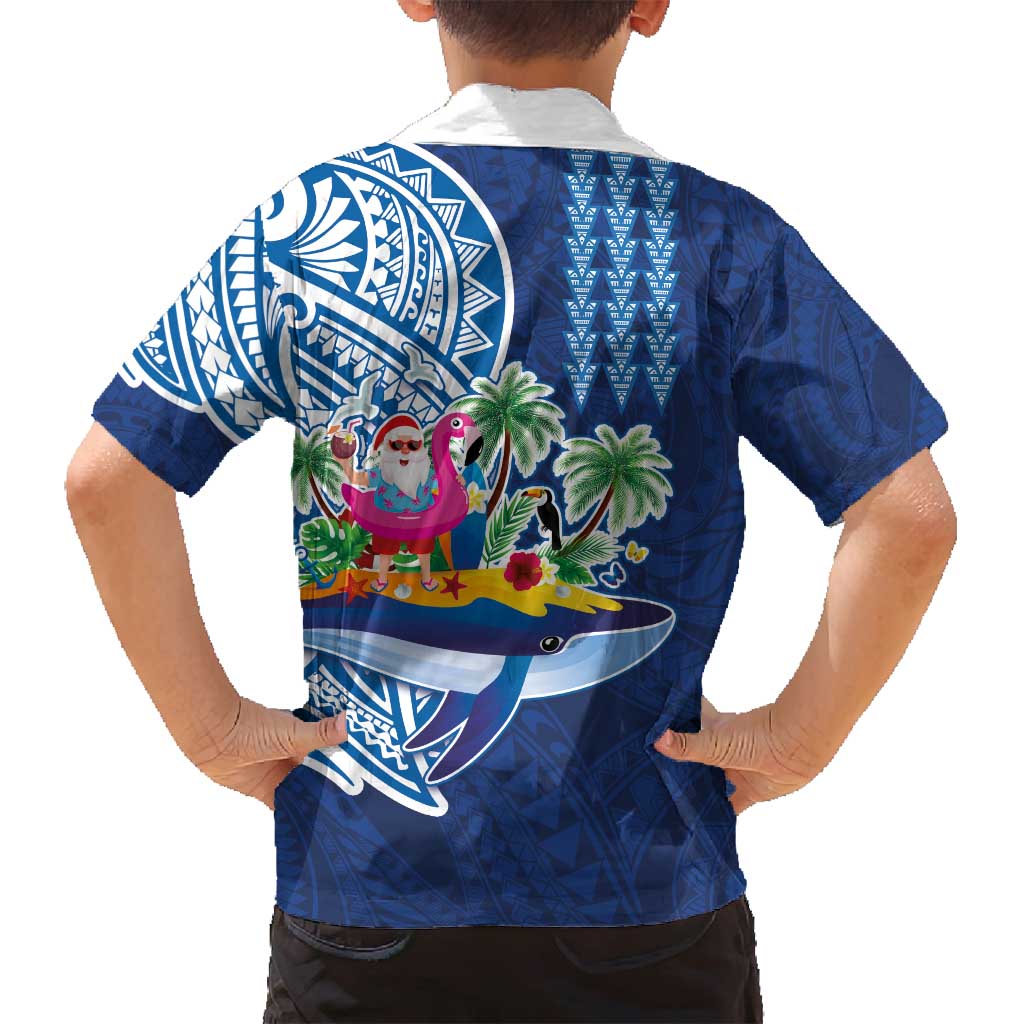 Hawaiian Mele Kalikimaka Family Matching Summer Maxi Dress and Hawaiian Shirt Funny Santa on Whale Island with Kakau Tattoos - Polynesian Pride