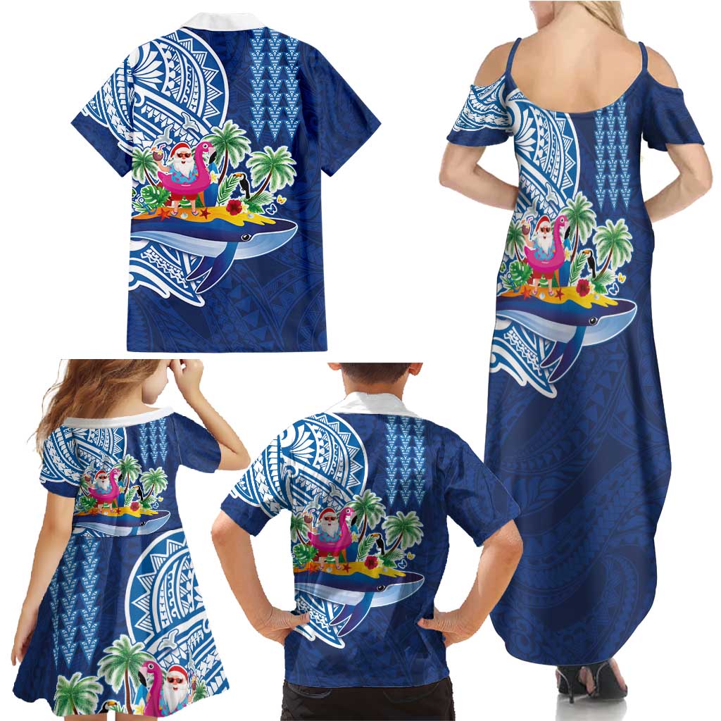 Hawaiian Mele Kalikimaka Family Matching Summer Maxi Dress and Hawaiian Shirt Funny Santa on Whale Island with Kakau Tattoos - Polynesian Pride