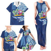 Hawaiian Mele Kalikimaka Family Matching Tank Maxi Dress and Hawaiian Shirt Funny Santa on Whale Island with Kakau Tattoos - Polynesian Pride