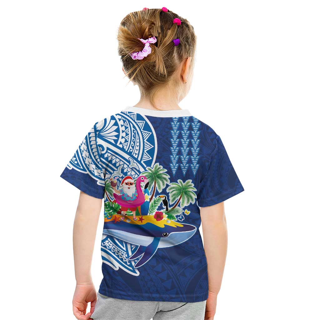 Hawaiian Mele Kalikimaka Kid T Shirt Funny Santa on Whale Island with Kakau Tattoos - Polynesian Pride