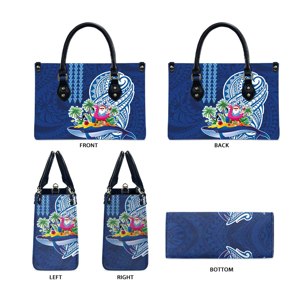 Hawaiian Mele Kalikimaka Leather Bag Funny Santa on Whale Island with Kakau Tattoos - Polynesian Pride