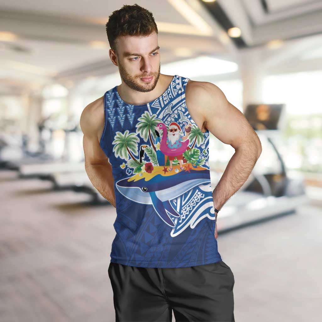 Hawaiian Mele Kalikimaka Men Tank Top Funny Santa on Whale Island with Kakau Tattoos - Polynesian Pride