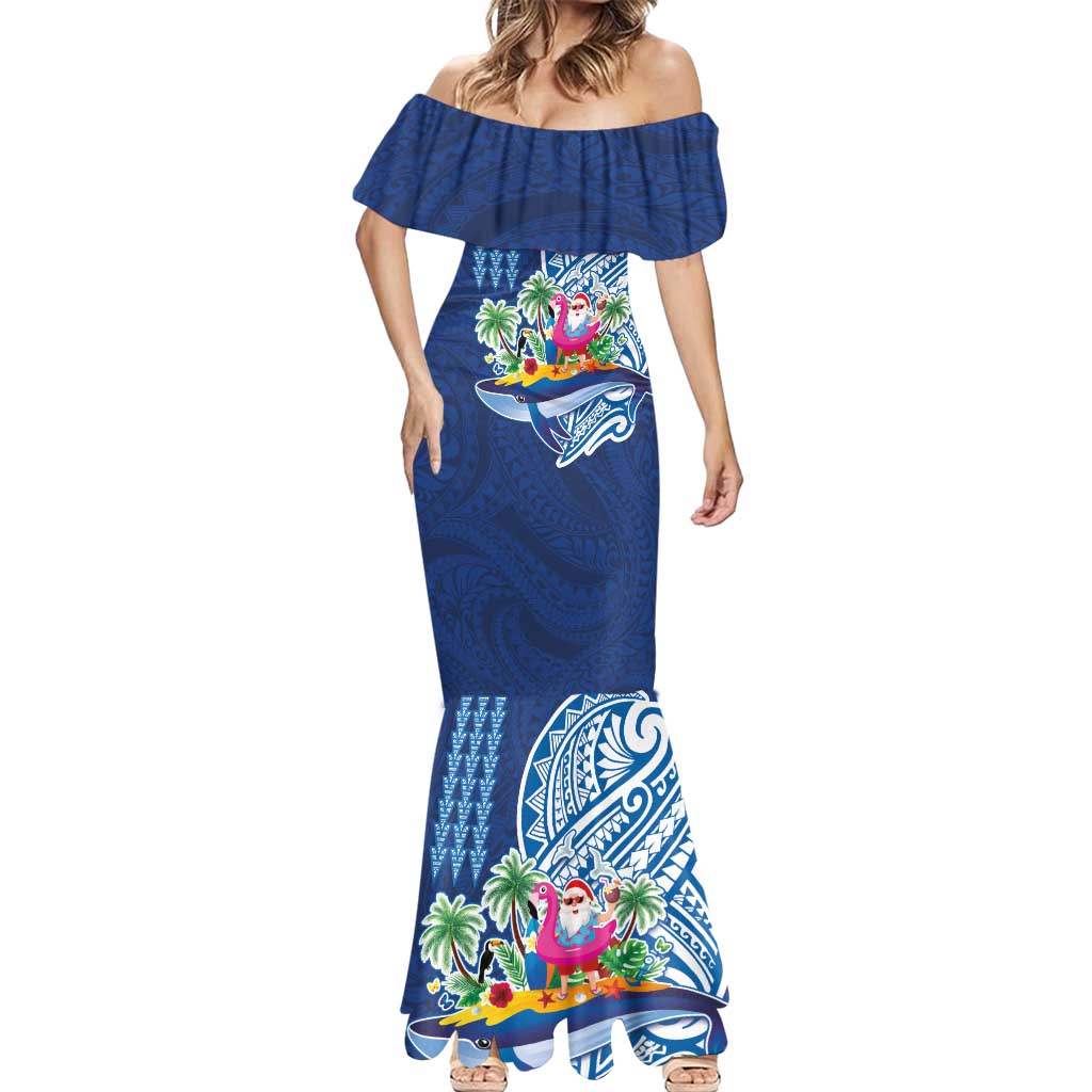 Hawaiian Mele Kalikimaka Mermaid Dress Funny Santa on Whale Island with Kakau Tattoos - Polynesian Pride