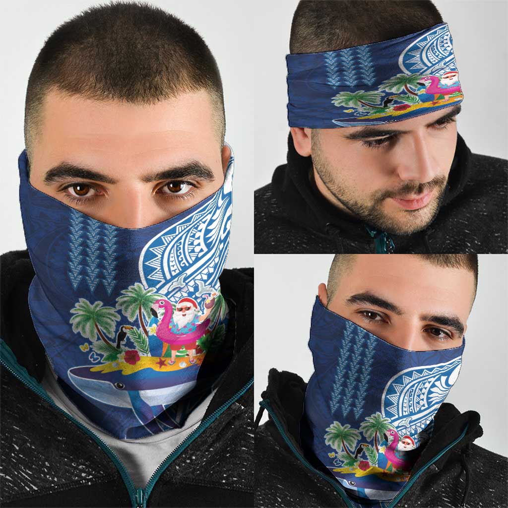 Hawaiian Mele Kalikimaka Neck Gaiter Funny Santa on Whale Island with Kakau Tattoos - Polynesian Pride
