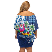 Hawaiian Mele Kalikimaka Off Shoulder Short Dress Funny Santa on Whale Island with Kakau Tattoos - Polynesian Pride