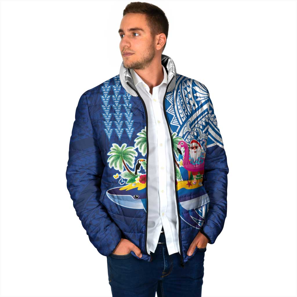 Hawaiian Mele Kalikimaka Padded Jacket Funny Santa on Whale Island with Kakau Tattoos - Polynesian Pride