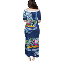 Hawaiian Mele Kalikimaka Puletasi Funny Santa on Whale Island with Kakau Tattoos - Polynesian Pride