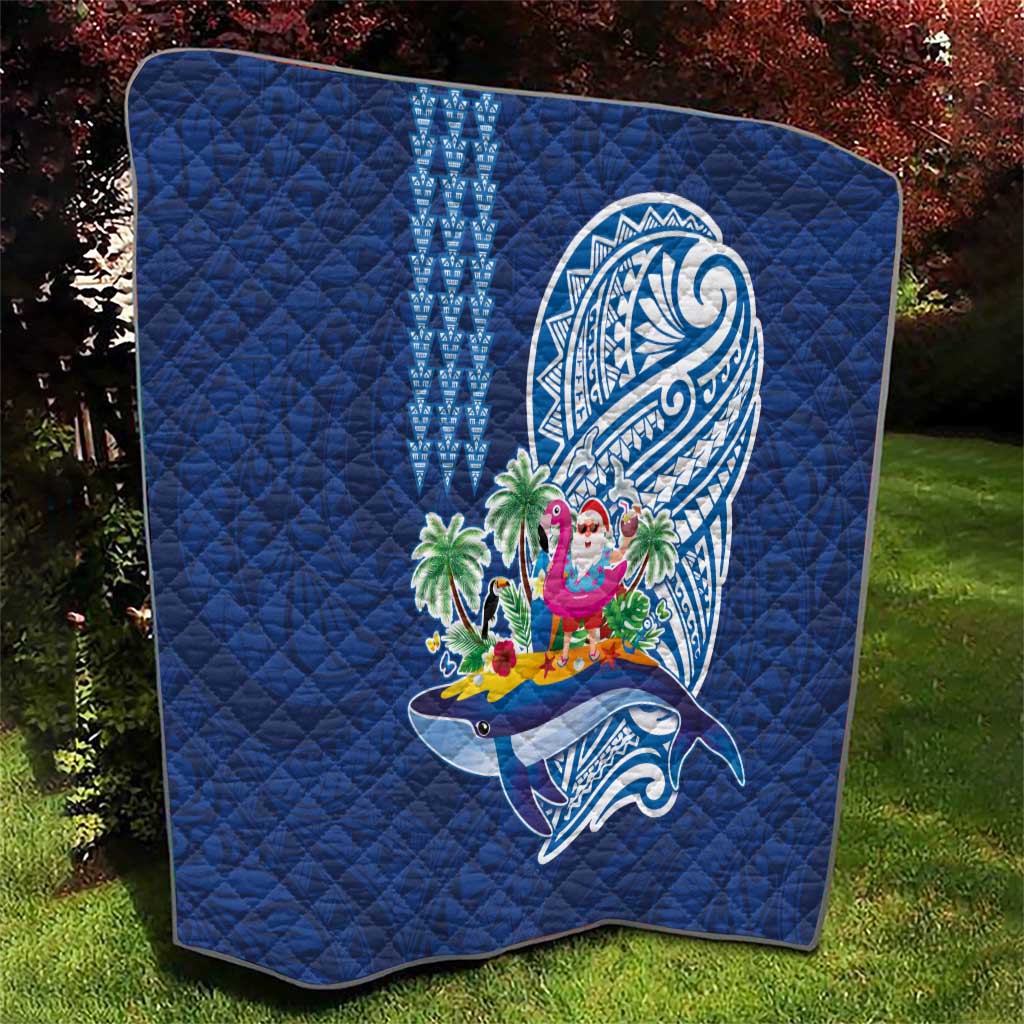 Hawaiian Mele Kalikimaka Quilt Funny Santa on Whale Island with Kakau Tattoos - Polynesian Pride