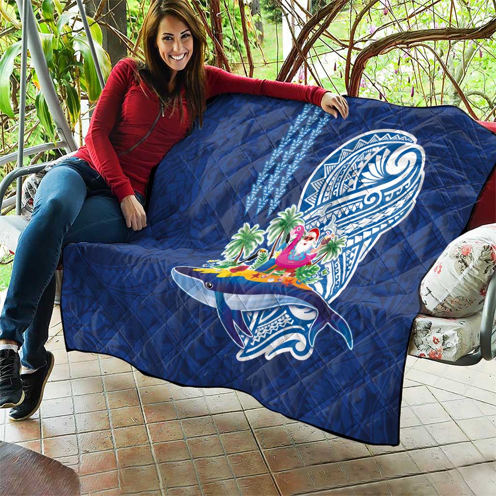 Hawaiian Mele Kalikimaka Quilt Funny Santa on Whale Island with Kakau Tattoos - Polynesian Pride
