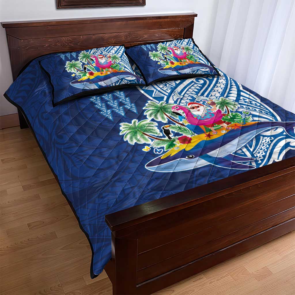 Hawaiian Mele Kalikimaka Quilt Bed Set Funny Santa on Whale Island with Kakau Tattoos - Polynesian Pride