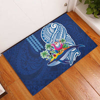 Hawaiian Mele Kalikimaka Rubber Doormat Funny Santa on Whale Island with Kakau Tattoos - Polynesian Pride