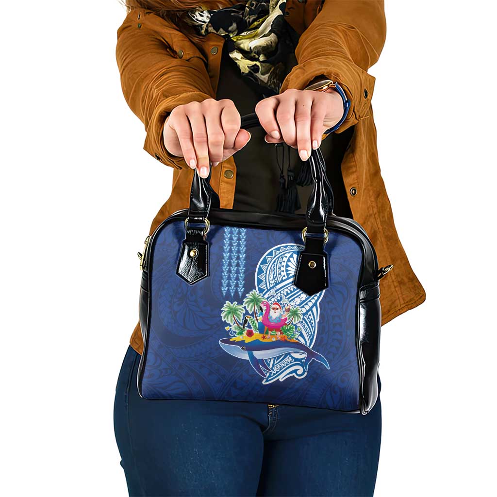 Hawaiian Mele Kalikimaka Shoulder Handbag Funny Santa on Whale Island with Kakau Tattoos - Polynesian Pride
