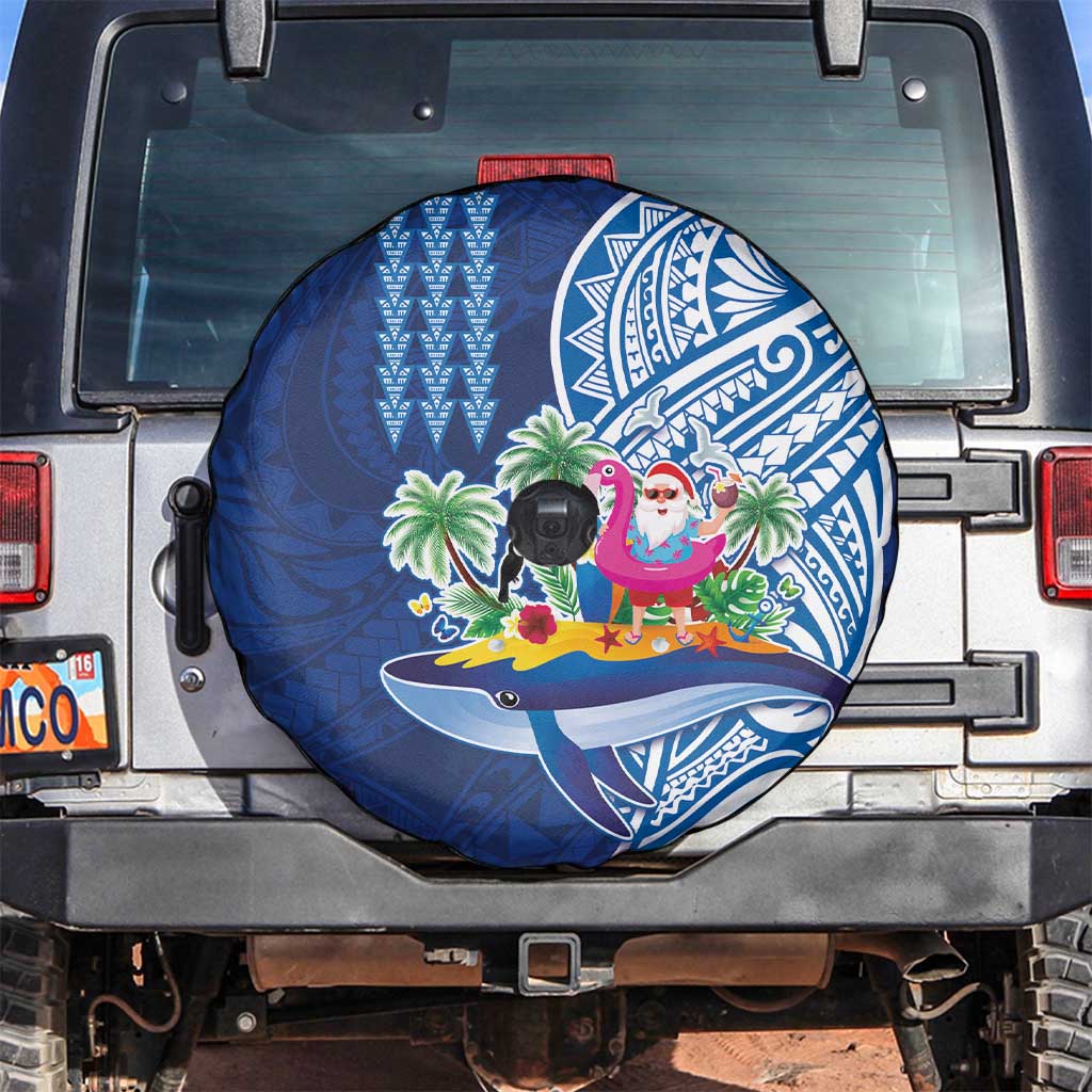 Hawaiian Mele Kalikimaka Spare Tire Cover Funny Santa on Whale Island with Kakau Tattoos - Polynesian Pride