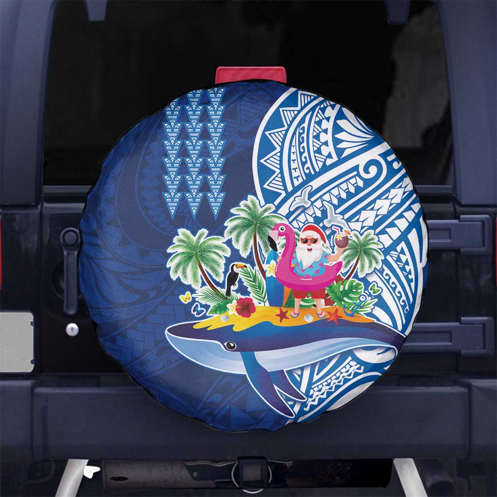 Hawaiian Mele Kalikimaka Spare Tire Cover Funny Santa on Whale Island with Kakau Tattoos - Polynesian Pride