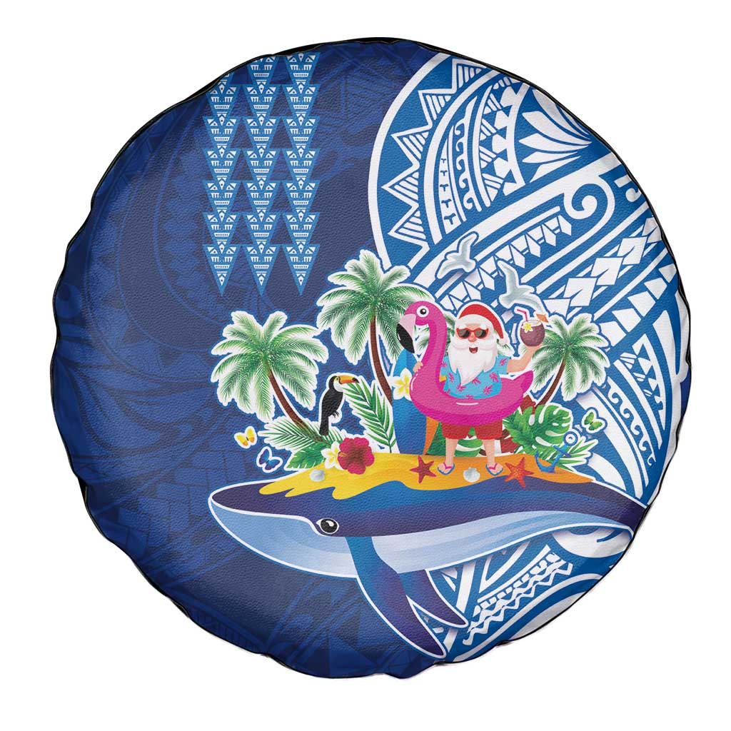 Hawaiian Mele Kalikimaka Spare Tire Cover Funny Santa on Whale Island with Kakau Tattoos - Polynesian Pride