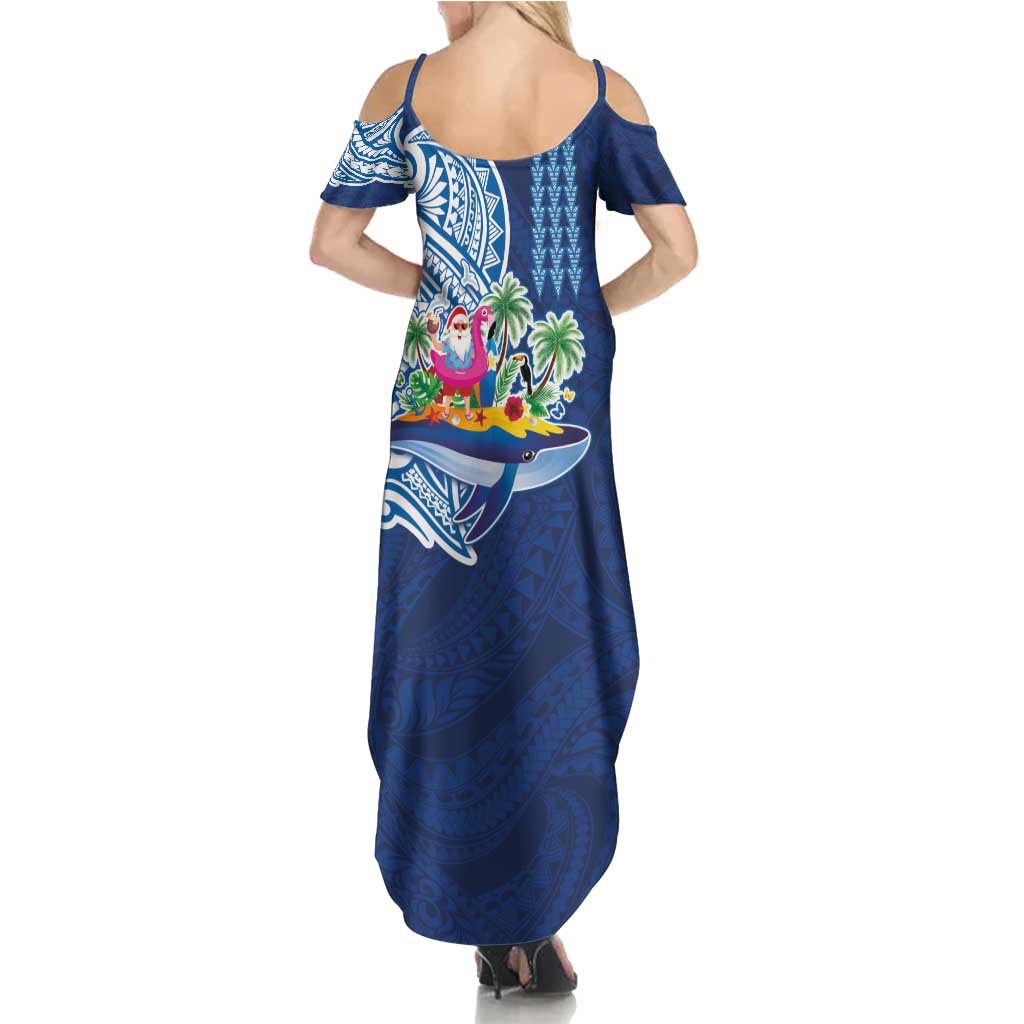 Hawaiian Mele Kalikimaka Summer Maxi Dress Funny Santa on Whale Island with Kakau Tattoos - Polynesian Pride