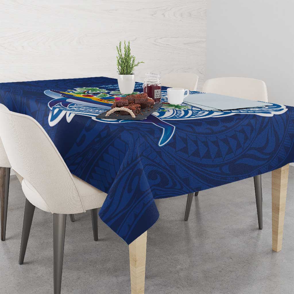Hawaiian Mele Kalikimaka Tablecloth Funny Santa on Whale Island with Kakau Tattoos - Polynesian Pride
