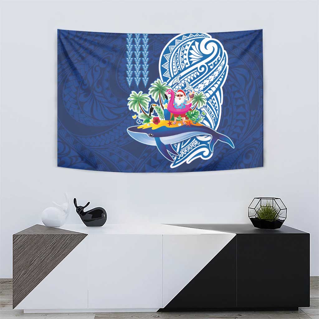 Hawaiian Mele Kalikimaka Tapestry Funny Santa on Whale Island with Kakau Tattoos - Polynesian Pride