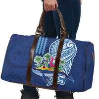 Hawaiian Mele Kalikimaka Travel Bag Funny Santa on Whale Island with Kakau Tattoos - Polynesian Pride