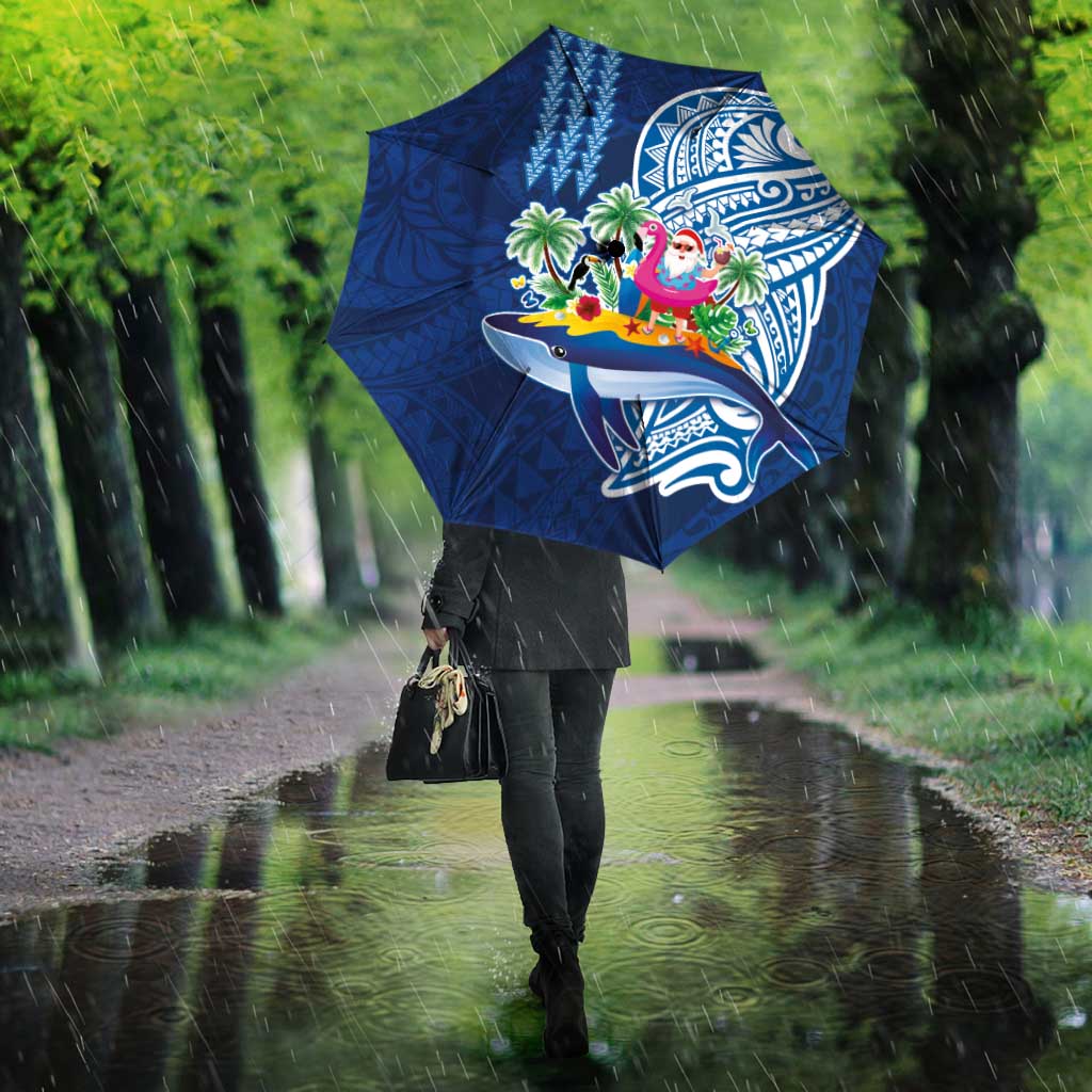 Hawaiian Mele Kalikimaka Umbrella Funny Santa on Whale Island with Kakau Tattoos - Polynesian Pride