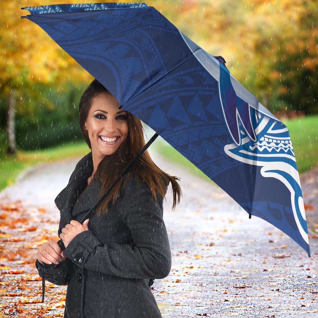 Hawaiian Mele Kalikimaka Umbrella Funny Santa on Whale Island with Kakau Tattoos - Polynesian Pride