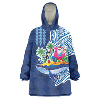 Hawaiian Mele Kalikimaka Wearable Blanket Hoodie Funny Santa on Whale Island with Kakau Tattoos - Polynesian Pride