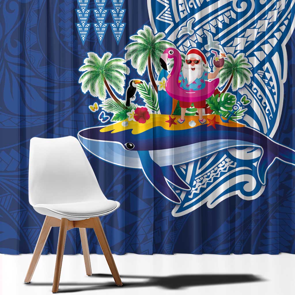 Hawaiian Mele Kalikimaka Window Curtain Funny Santa on Whale Island with Kakau Tattoos - Polynesian Pride