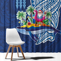 Hawaiian Mele Kalikimaka Window Curtain Funny Santa on Whale Island with Kakau Tattoos - Polynesian Pride