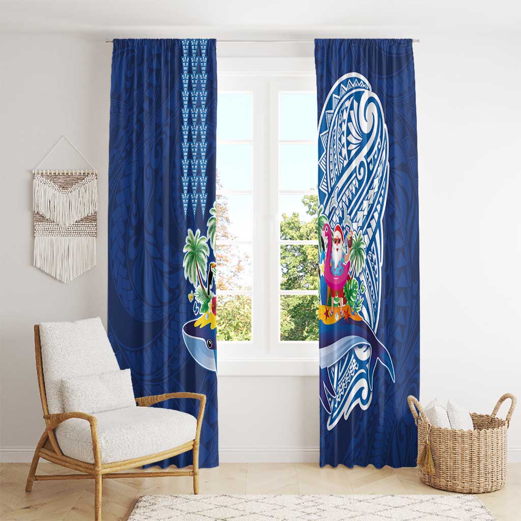 Hawaiian Mele Kalikimaka Window Curtain Funny Santa on Whale Island with Kakau Tattoos - Polynesian Pride