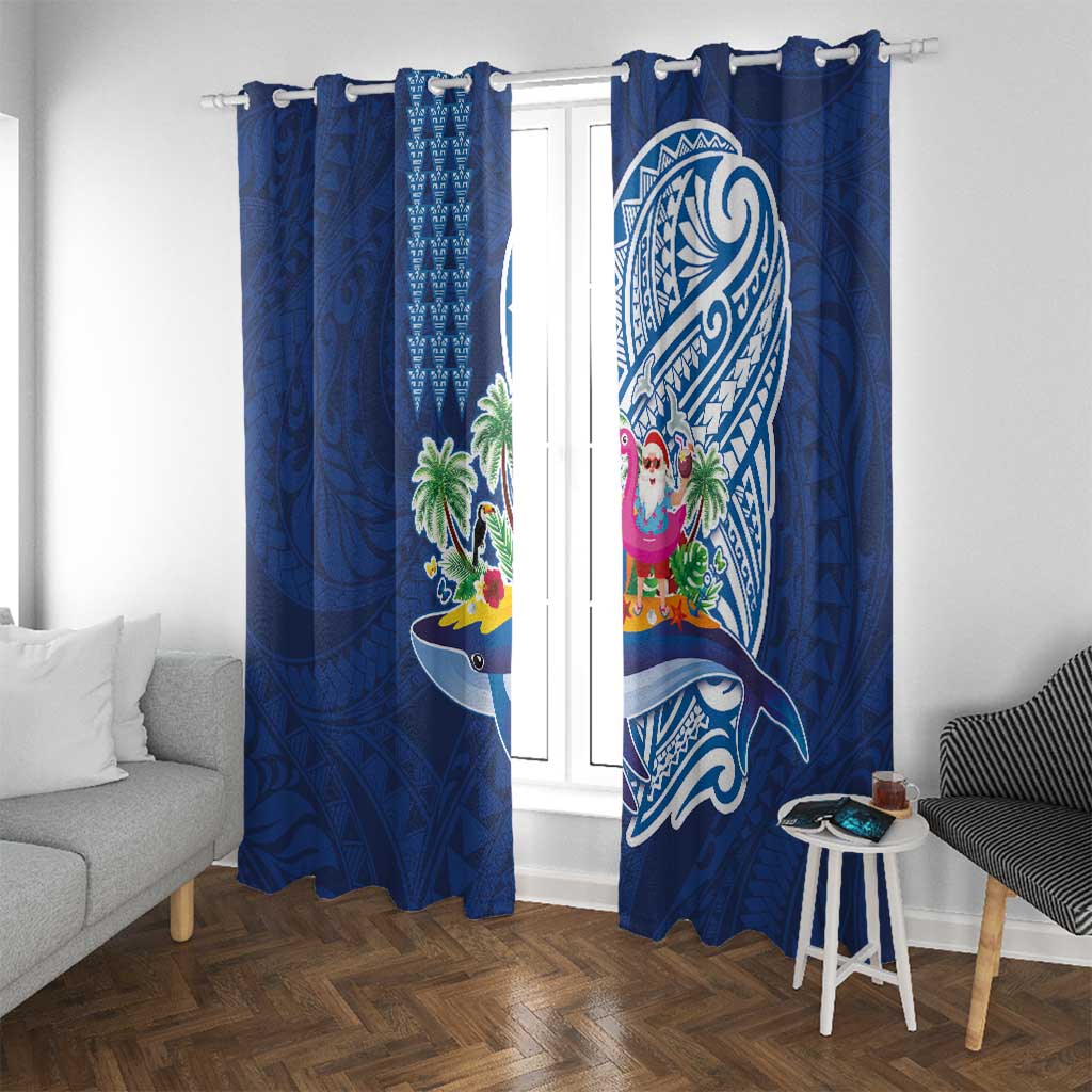 Hawaiian Mele Kalikimaka Window Curtain Funny Santa on Whale Island with Kakau Tattoos - Polynesian Pride