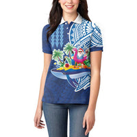 Hawaiian Mele Kalikimaka Women Polo Shirt Funny Santa on Whale Island with Kakau Tattoos - Polynesian Pride