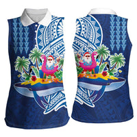Hawaiian Mele Kalikimaka Women Sleeveless Polo Shirt Funny Santa on Whale Island with Kakau Tattoos - Polynesian Pride