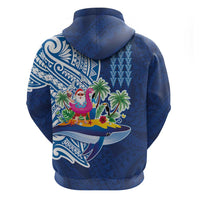 Hawaiian Mele Kalikimaka Zip Hoodie Funny Santa on Whale Island with Kakau Tattoos - Polynesian Pride