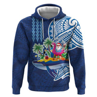 Hawaiian Mele Kalikimaka Zip Hoodie Funny Santa on Whale Island with Kakau Tattoos - Polynesian Pride