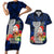 Guam Christmas Couples Matching Short Sleeve Bodycon Dress and Hawaiian Shirt Santa Gift Latte Stone and Sea Turle Mix Hibiscus Chamorro Blue Style LT03