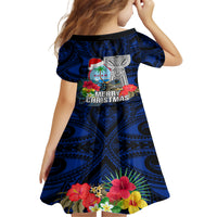 Guam Christmas Family Matching Puletasi Dress and Hawaiian Shirt Santa Gift Latte Stone and Sea Turle Mix Hibiscus Chamorro Blue Style LT03 - Polynesian Pride