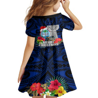 Guam Christmas Family Matching Short Sleeve Bodycon Dress and Hawaiian Shirt Santa Gift Latte Stone and Sea Turle Mix Hibiscus Chamorro Blue Style LT03 - Polynesian Pride