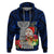 Guam Christmas Hoodie Santa Gift Latte Stone and Sea Turle Mix Hibiscus Chamorro Blue Style LT03