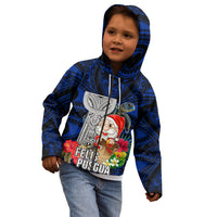 Guam Christmas Kid Hoodie Santa Gift Latte Stone and Sea Turle Mix Hibiscus Chamorro Blue Style LT03