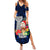 Guam Christmas Summer Maxi Dress Santa Gift Latte Stone and Sea Turle Mix Hibiscus Chamorro Blue Style LT03