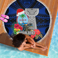 Custom Guam Christmas Beach Blanket Santa Gift Latte Stone and Sea Turle Mix Hibiscus Chamorro Blue Style LT03