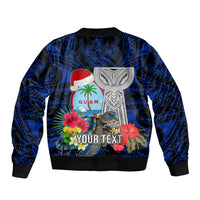 Custom Guam Christmas Bomber Jacket Santa Gift Latte Stone and Sea Turle Mix Hibiscus Chamorro Blue Style LT03