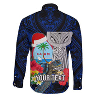 Custom Guam Christmas Family Matching Off Shoulder Maxi Dress and Hawaiian Shirt Santa Gift Latte Stone and Sea Turle Mix Hibiscus Chamorro Blue Style LT03 - Polynesian Pride