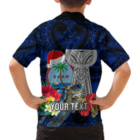 Custom Guam Christmas Family Matching Puletasi Dress and Hawaiian Shirt Santa Gift Latte Stone and Sea Turle Mix Hibiscus Chamorro Blue Style LT03 - Polynesian Pride