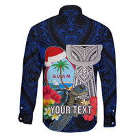 Custom Guam Christmas Family Matching Short Sleeve Bodycon Dress and Hawaiian Shirt Santa Gift Latte Stone and Sea Turle Mix Hibiscus Chamorro Blue Style LT03 - Polynesian Pride