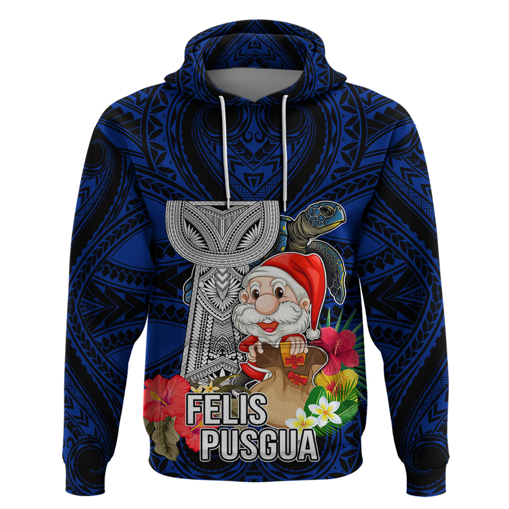 Custom Guam Christmas Hoodie Santa Gift Latte Stone and Sea Turle Mix Hibiscus Chamorro Blue Style LT03