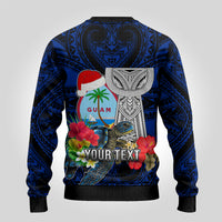 Custom Guam Christmas Ugly Christmas Sweater Santa Gift Latte Stone and Sea Turle Mix Hibiscus Chamorro Blue Style LT03