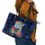 Custom Guam Christmas Leather Tote Bag Santa Gift Latte Stone and Sea Turle Mix Hibiscus Chamorro Blue Style LT03