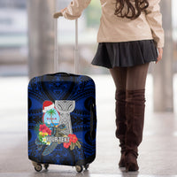 Custom Guam Christmas Luggage Cover Santa Gift Latte Stone and Sea Turle Mix Hibiscus Chamorro Blue Style LT03