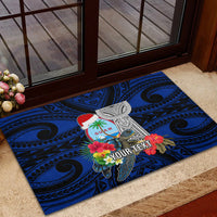 Custom Guam Christmas Rubber Doormat Santa Gift Latte Stone and Sea Turle Mix Hibiscus Chamorro Blue Style LT03